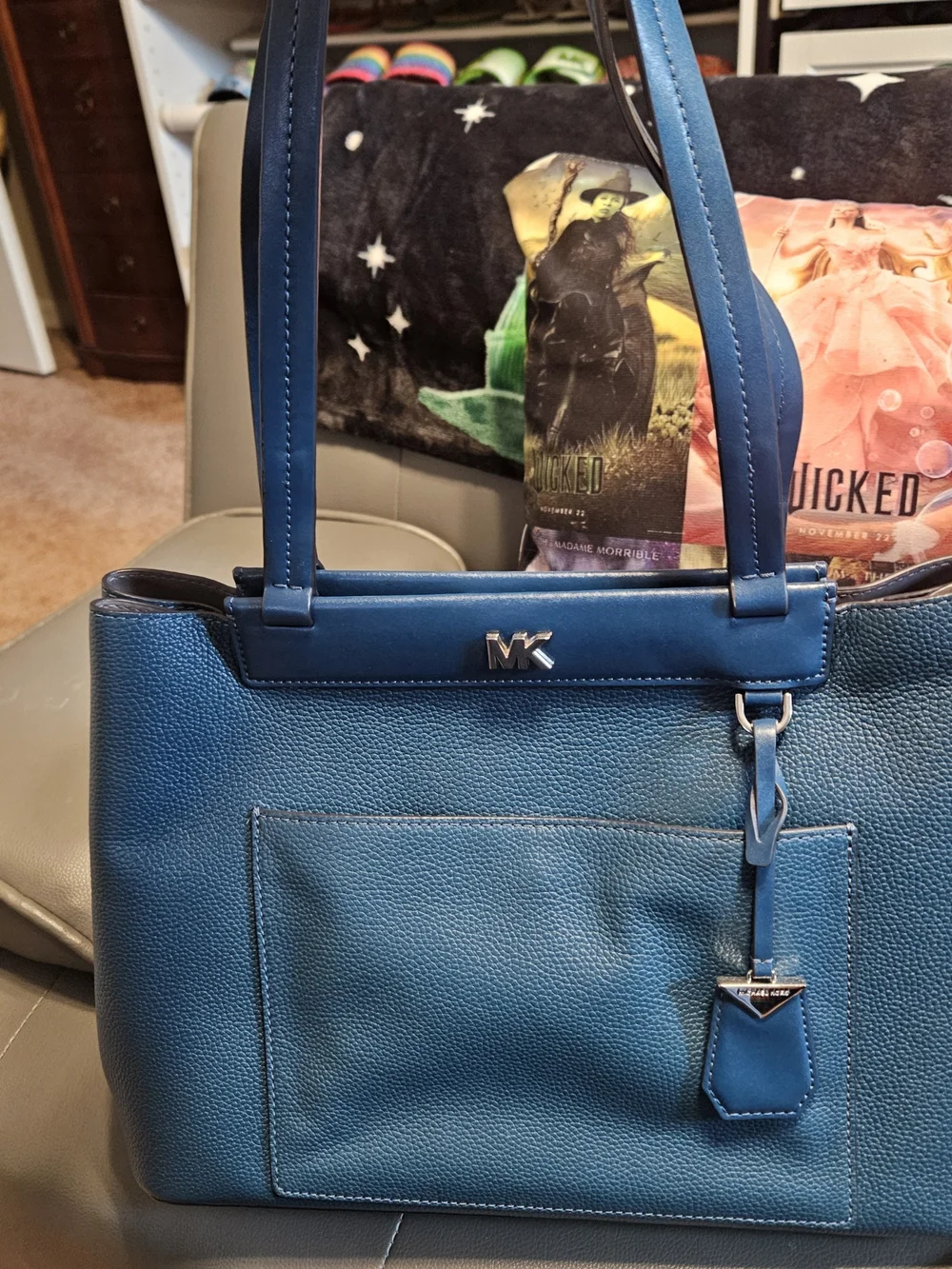 Michael Kors Teal Blue Pebbled Leather Tote with Wristlet